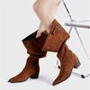 New Designer Sexy Pointed Toe Knee High Boots Women Luxury Back Zip Western Cowboy Boots Wedge Chunky High Heel Botas Mujer