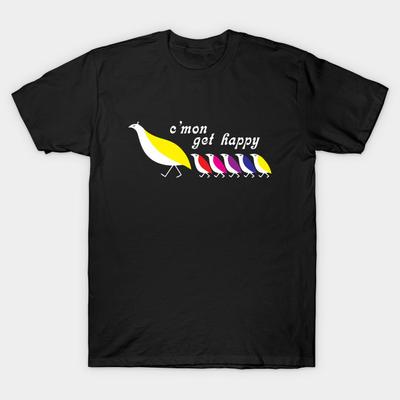 Мужская черная футболка с принтом Очень большая футболка C'mon Get Happy - Винтажная ретро печать на хлопковой футболке термотрансферной бумагой без выреза