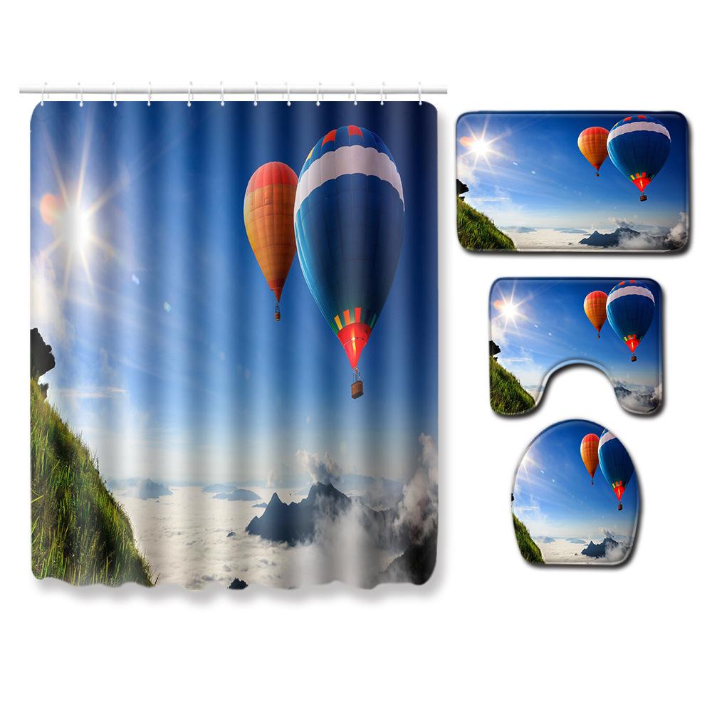 Landscape Shower Curtain Floor Mat Combination Four-Piece Set Bathroom Floor Mat Household Door Mat Bedroom Living Room Carpet