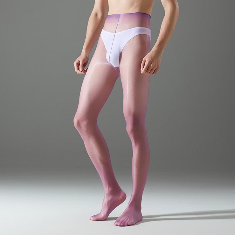 Ультратонкие Мужские Чулки Сексуальные Прозрачные Аврора Масляные Блестящие Без Пояса На Одной Линии Промежности Колготки Эротический Чехол для Пениса Мешочек