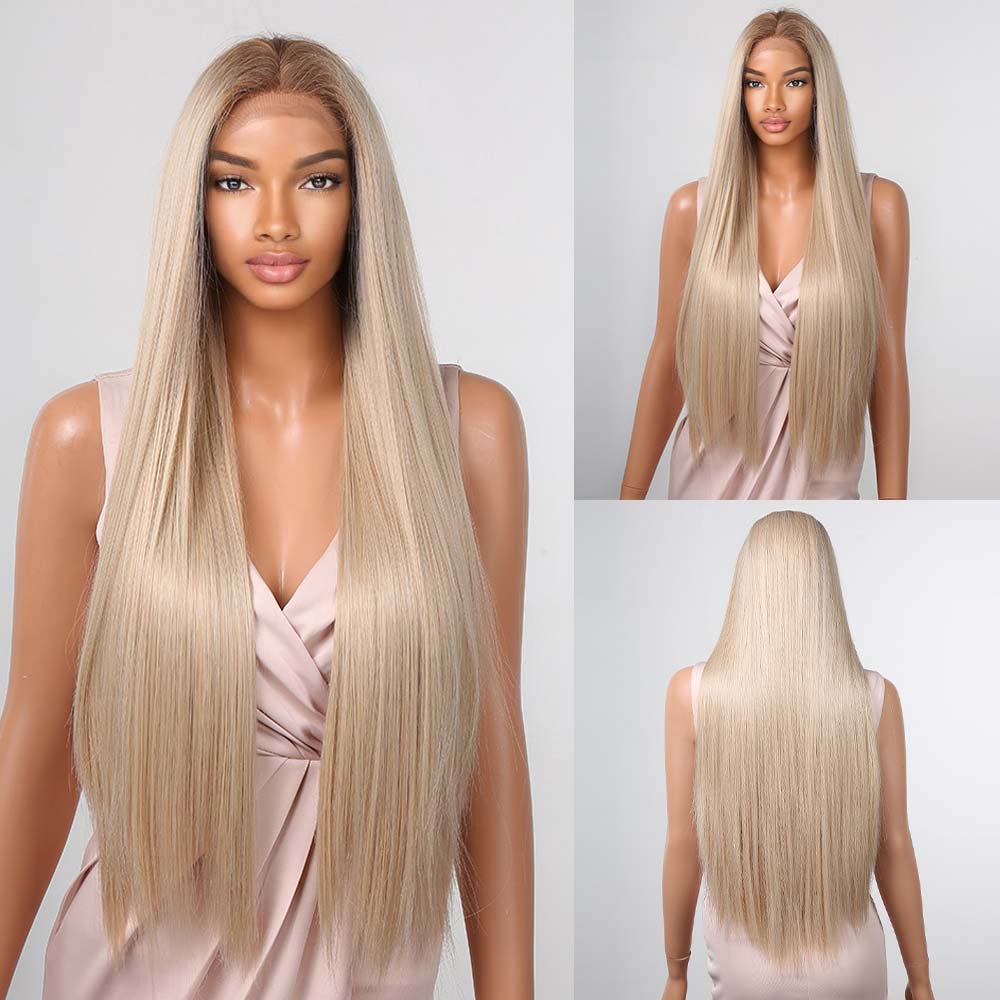 ALAN EATON Длинный светлый прямой парик на шнуровке для женщин, натуральные волосы высокой плотности, для ежедневного использования, синтетические парики, термостойкие