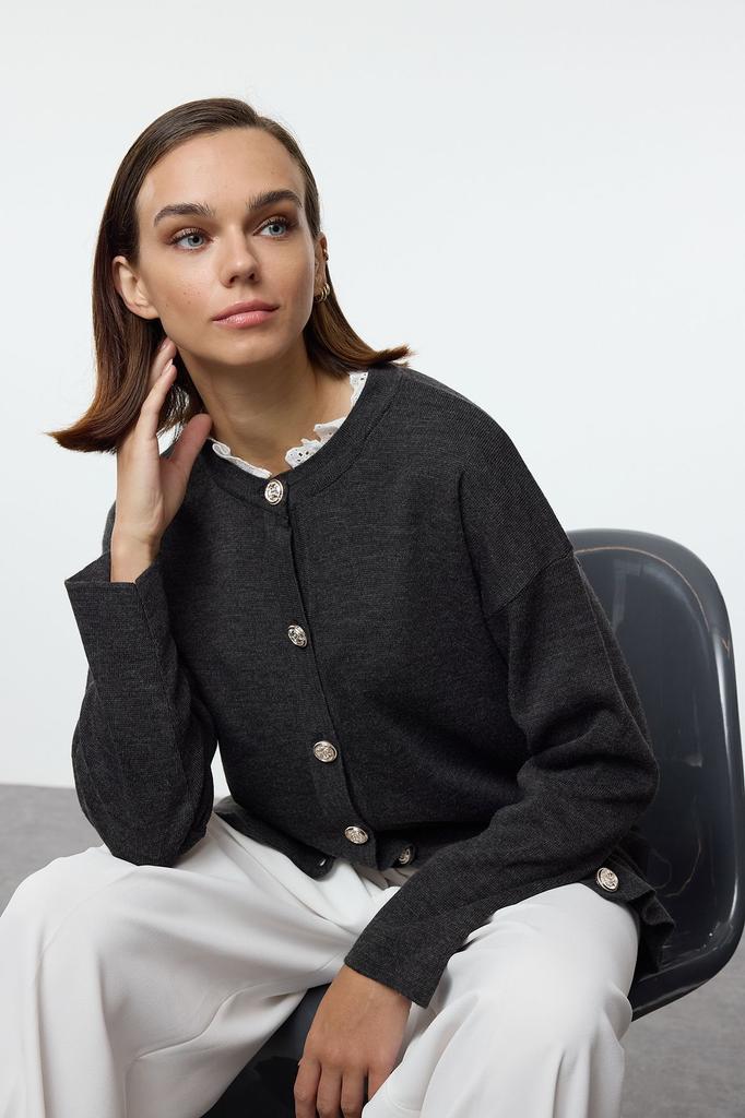 Женский модный стильный кардиган в стиле хиджаб с каменным воротником и вышивкой, кружевной подробный трикотажный кардиган