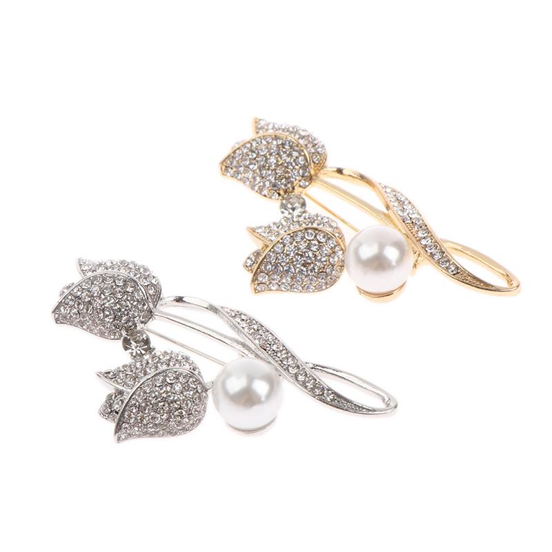 1Pc Brooch Rhinestone Tulip Flower Brooch Anti-glare Suit Brooch Collar Pin Jewelry
