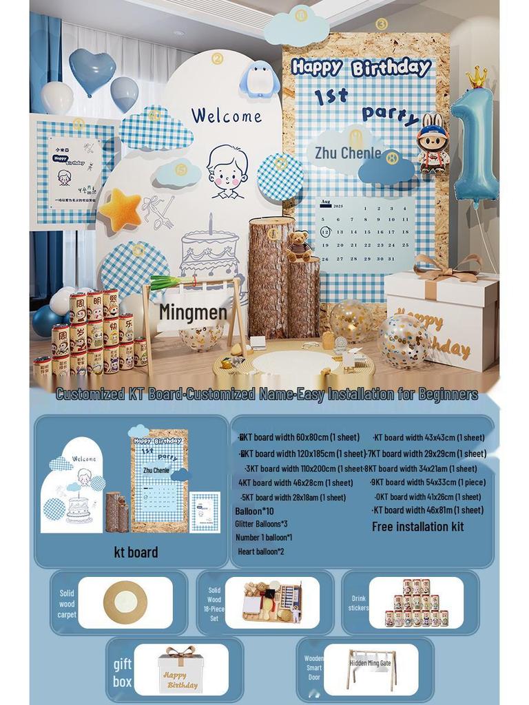 Korean Birthday Decor for 1-Year-Olds - Baby Banquet Atmosphere KT Board for Boys & Girls