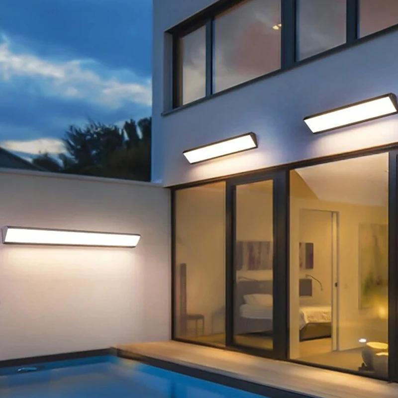 Длинные светодиодные уличные настенные светильники, водонепроницаемые алюминиевые светильники, бра для крыльца, сада, коридора, теплый/холодный свет, длинный настенный светильник IP65