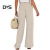 Женские брюки с эластичной талией, повседневные свободные брюки с карманами, однотонные широкие длинные брюки для работы и отдыха