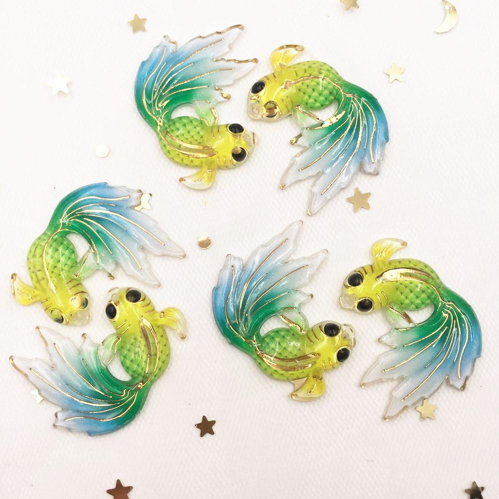 8 шт., блестящие цветные пуговицы в виде золотой рыбки из смолы, пуговицы с плоской задней частью, стразы для скрапбукинга, 1 отверстие, свадебная аппликация, украшения для рукоделия, ремесло