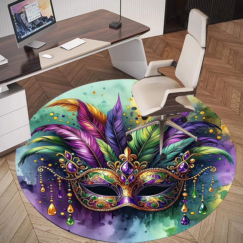 1pc mask feathers Round Chair mat Area Rug - Non-Slip, Floor Mat for Office, Bedroom, home decor Christmas Gift-1002358