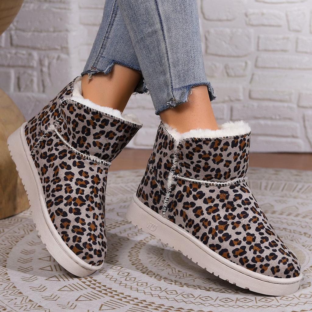 Модные зимние женские сноубутсы на платформе с леопардовым принтом и флисовой подкладкой, с круглым носком, большого размера, теплые, до щиколотки, горячая мода 2025, женская обувь из овчины