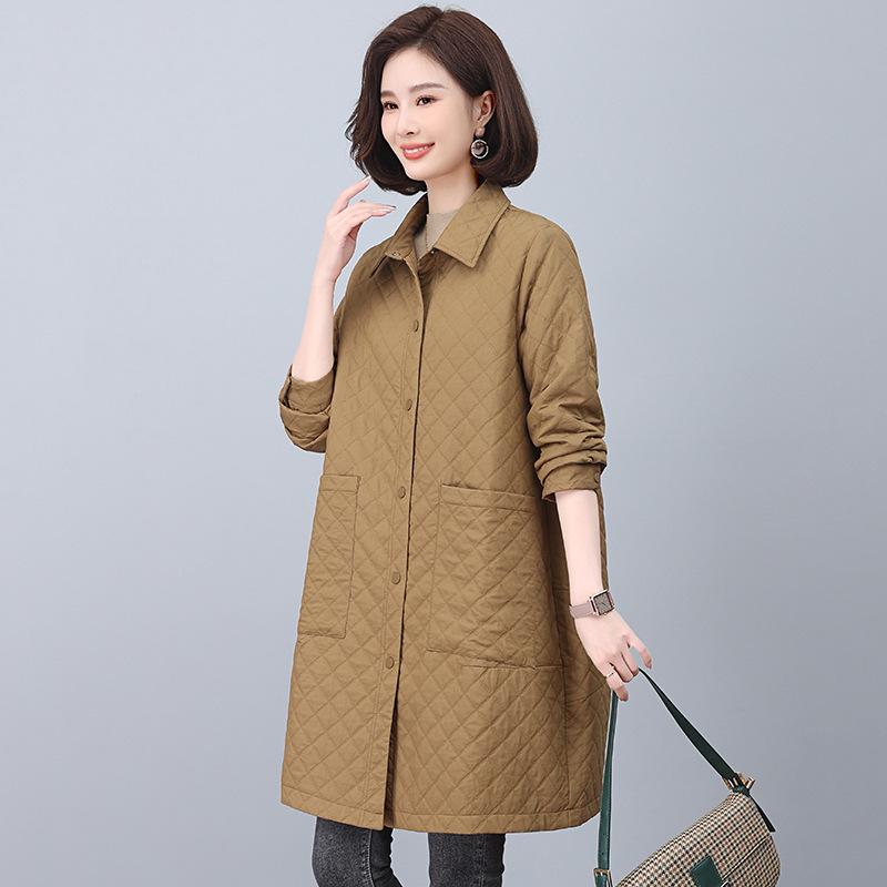Women's Mid-Length Quilted Trench Coat - 2025 Spring/Autumn Stylish Cotton-Padded Jacket