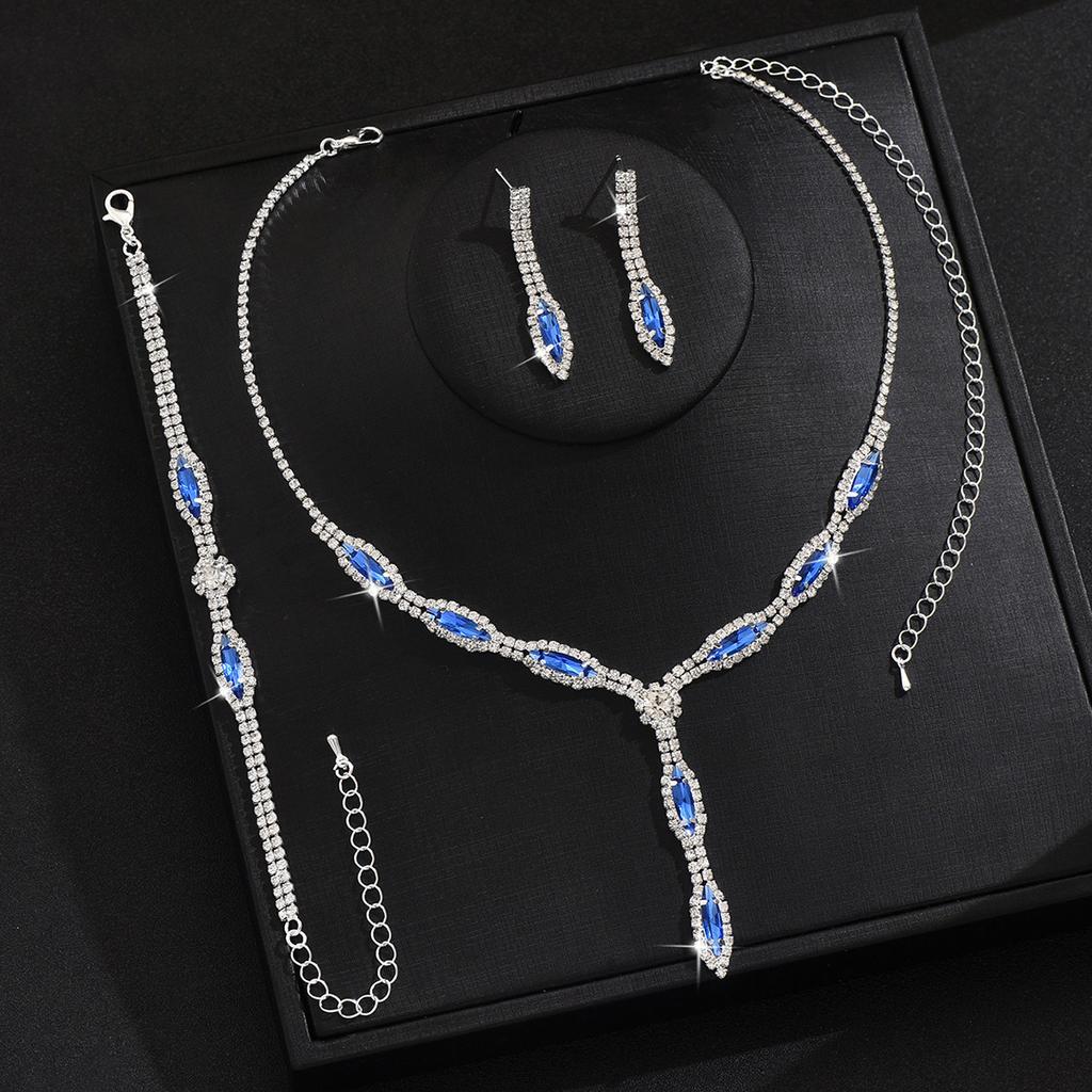 Комплект украшений для банкетного платья, комплект из цепочки, ожерелья, серег, браслета, из трех частей, модные универсальные свадебные украшения