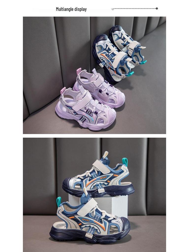 Детские нескользящие спортивные сандалии с закрытым носком на липучке - Мягкая подошва, пляжная обувь для мальчиков и девочек, от малышей до детей постарше