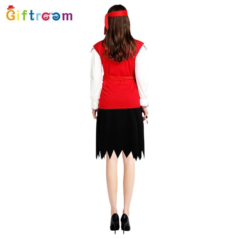 Western Halloween Character Parody Party Pirate Costume Female Red Black Dress Headband Pirate Costume