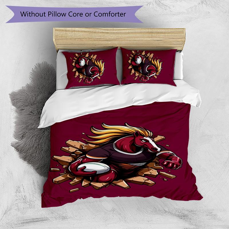 Brisbane Broncos Printed 3PCS Bedding Set Soft Breathable Duvet Cover Pillowcases Set Washable Bedroom Decor Home Gift