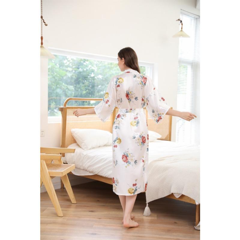 Женский комплект ночной сорочки с принтом пионов, длинный халат и кардиган-кимоно, удобная домашняя одежда, утренний халат для подружки невесты