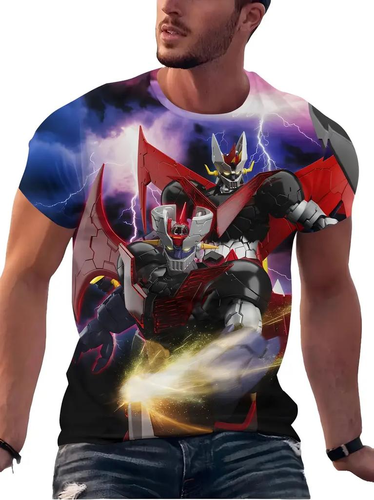 Classic Anime Mazinger Z Robot 3D Printed T-shirt Summer Men's Cartoon Short Sleeved Shirt Harajuku Street Casual Round Neck Pullover