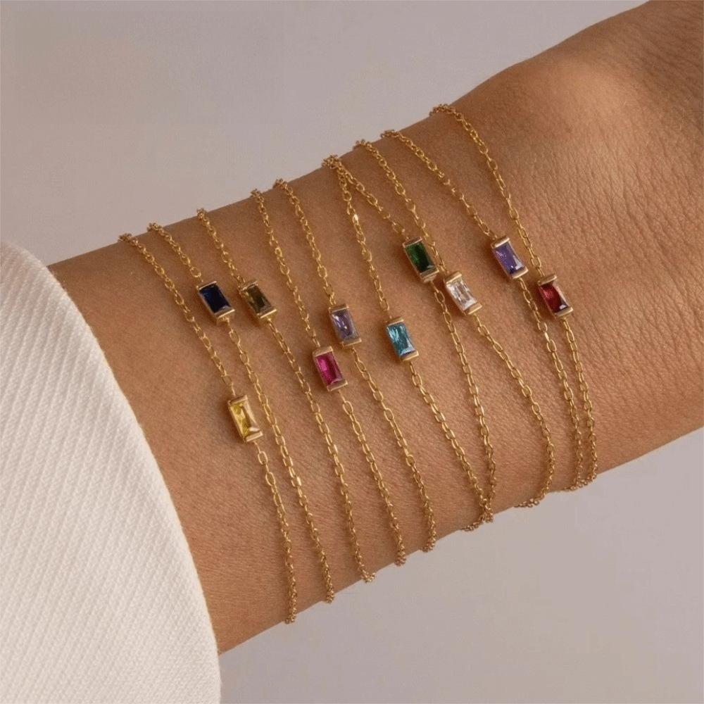 Sparkling Gold Plated Bracelet Square Zircon Minimalist Bracelet Trendy Birthstone Bracelet Daily