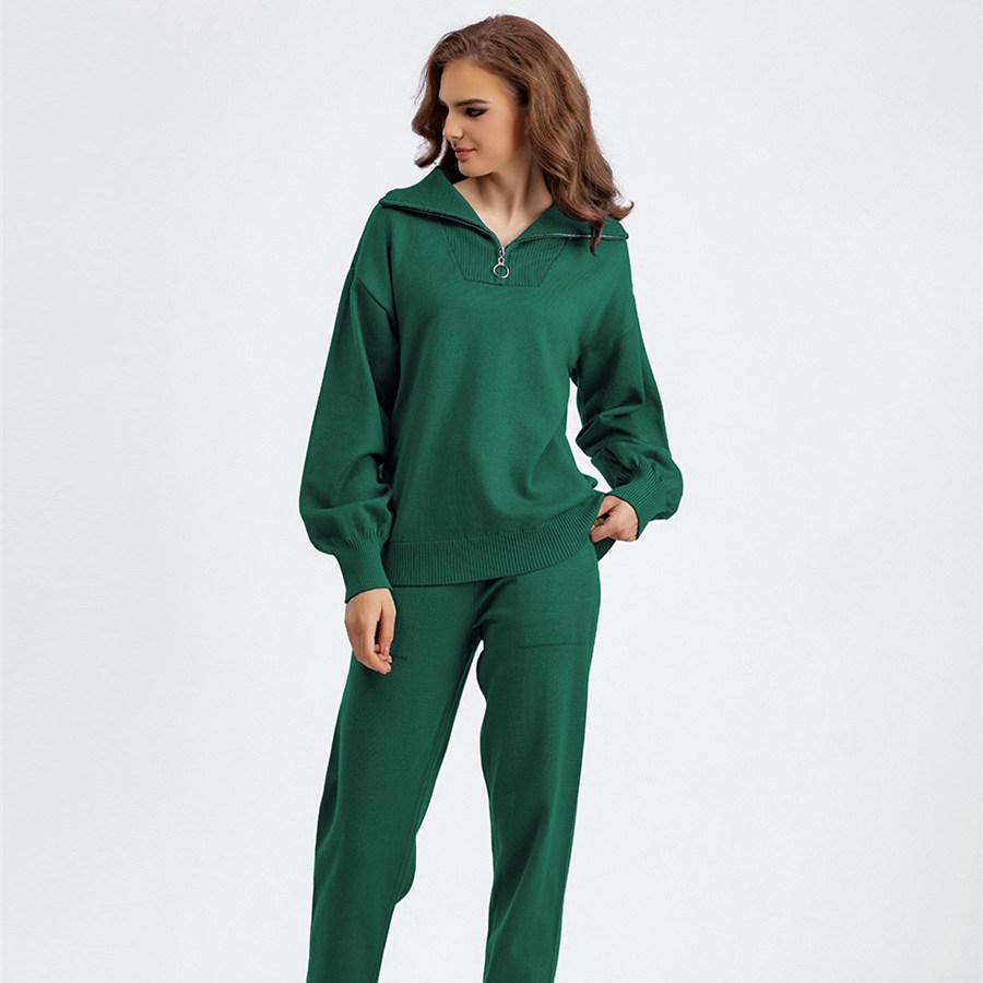 Свитер с воротником-поло, костюмы для женщин, осенне-зимний свободный вязаный комплект из двух предметов