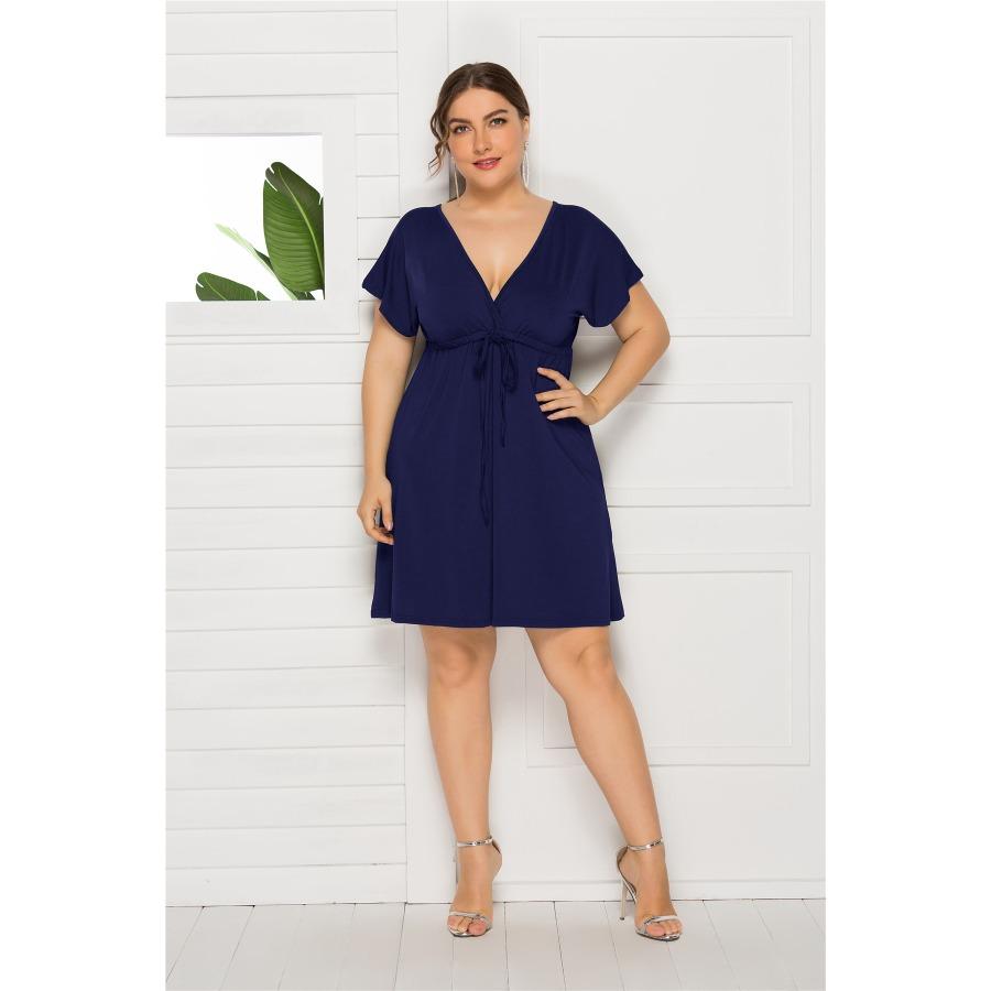 Одежда больших размеров, женские сексуальные короткие платья макси большого размера, однотонное свободное платье с v-образным вырезом большого размера, платье с расклешенными рукавами