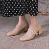 Pearl Single Shoes Women's Spring Gentle High School Thick Heel Retro Shallow Mouth Mary Jane