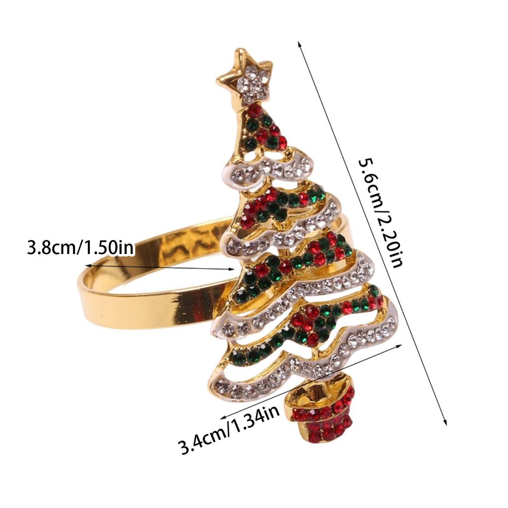 Elegant Metal Christmas Tree Napkin Rings with Sparkling Rhinestones Napkin Holder For Festives Party Table Decoration
