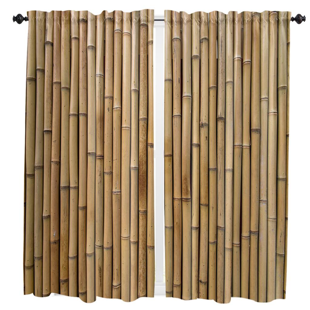 3D Printing Bamboo Plant Vintage Retro Shabby Thin Window Blinds Curtains For Kids Bedroom Living Room Hall Kitchen Decor Drapes