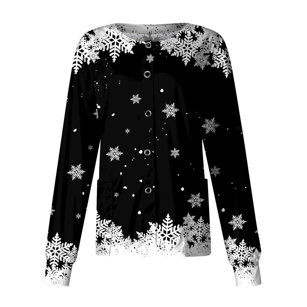 Женская повседневная модная однобортная куртка с длинным рукавом и стоячими лацканами с рождественским принтом, защитная рабочая куртка