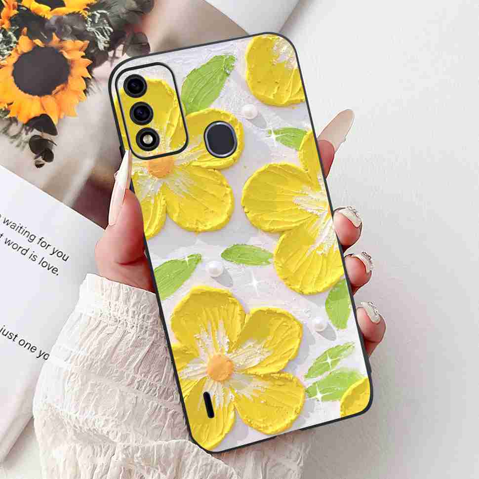 For Itel A48 6.1" Case Fashion Painting Soft Silicone TPU Black Cover For ITEL A48 itel a48 Popular Design Flowers Phone Cases