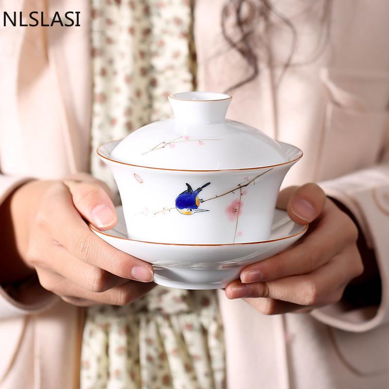 Новый стиль, ручная роспись, белая фарфоровая чаша для чая, удобство в путешествии, чайный сервиз, чайный сервиз, офисная бытовая питьевая посуда NLSLASI