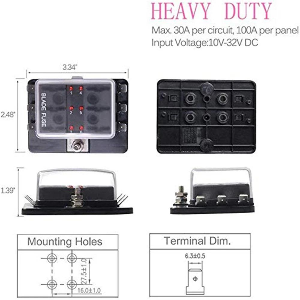 12 В 32 В 6-позиционный стандартный блок предохранителей с лезвием пластиковый держатель блока предохранителей со светодиодным индикатором с неисправностью для автомобиля морской караван