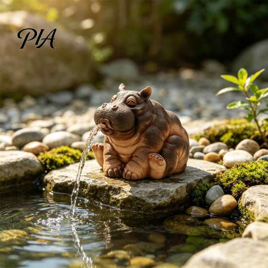 Animal Resin Statue Water Spitting Hippopotamus Figurine, Realistic Hippo Statue, Ornament Fountain Sculpture for Garden Pond Pool Decoration Spray
