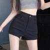 Women's High-Waist Black Shorts: Slimming, Straight-Leg, Casual Autumn Wear 2024