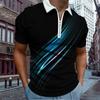 Casual Lapel T-shirt Young Men's Fashion Zipper T-shirt Short Sleeve T-shirt Men's 3D Blue Line Print T Shirt