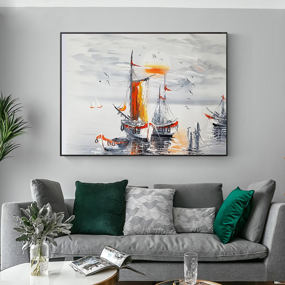 Лодки в гавани картина холст печать настенный художественный постер морской морской пейзаж красочная картина для подарка гостиная домашний декор Cuadros