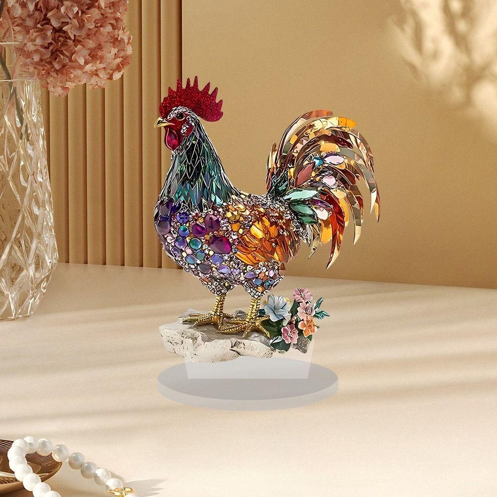 Creative Animal Statue Ornament 2D Flat Miniatures Figurine Sculpture Rooster Ornament Cabinet