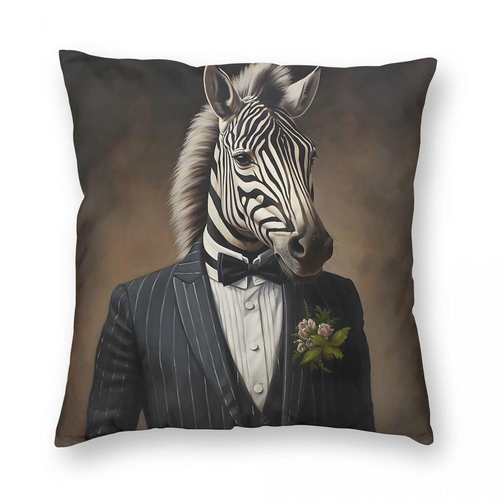 Zebra Portrait Dapper Animal Square Pillowcase Polyester Linen Velvet Pattern Zip Decorative Throw Pillow Case Home Cushion Case