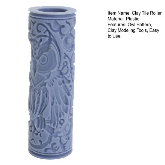 Yousheng Owl Clay Texture Roller Polymer Clay Pattern Modeling Roller Potters DIY Ceramic Slab Clay Tile Textured Rocking Pin Pottery Tools
