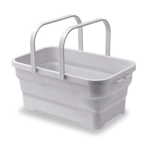 ISETO Folding Basket, Soft Basket (Limited Edition) White Gray, 15L, 46.3cm W X 29.0cm D X 6.8-19.6cm H, Made In Japan, with Drain Plug, Foldable, Ide