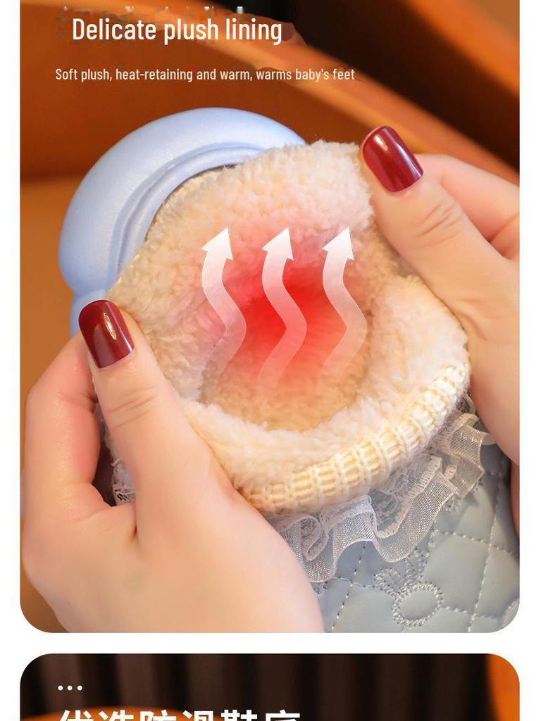 Детские водонепроницаемые хлопковые туфли с бархатной подкладкой - нескользящий дизайн с изображением мультяшного кролика для мальчиков и девочек