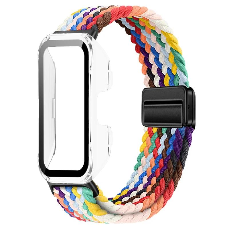 Чехол для ПК + Плетеная нейлоновая петля-ремешок для Huawei Band 10 9 8 Магнитный браслет-ремешок для Huawei Band 10 9 Защитный корпус Ремешок для часов