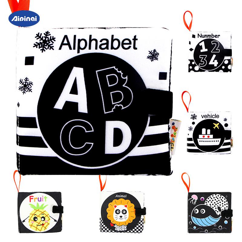 Aipinqi Черно-белая Детская Тканевая Книга Монтессори: Визуальная стимуляция для детей, устойчивая к разрывам