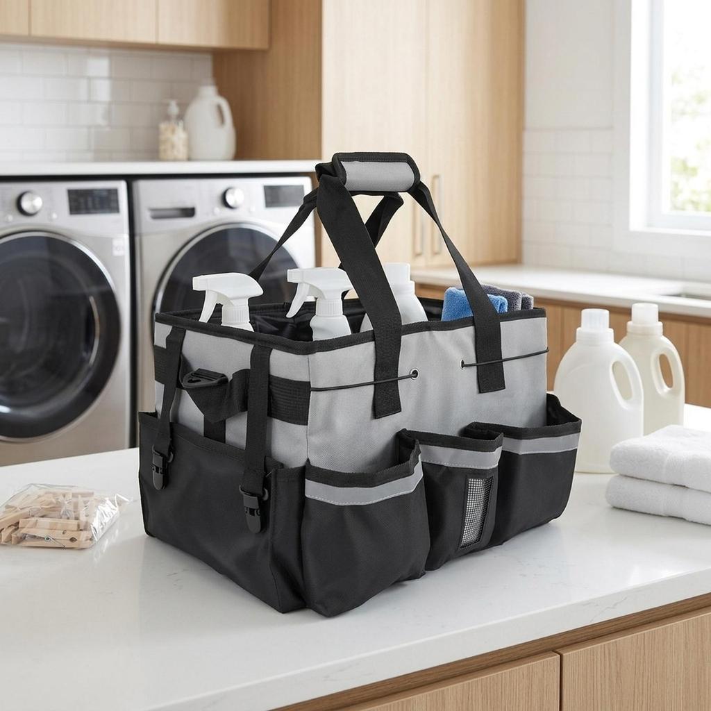 Large Capacity Cleaning Caddy Bag with Multiple Pockets, Heavy Duty Multipurpose Utility Tote Organizer