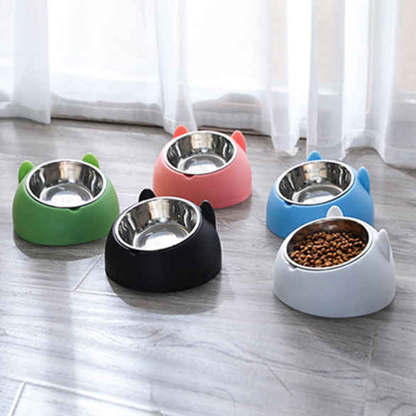 Practical Product Stainless Steel Inclined Cat Bowl Non-slip Base Puppy Cat Neck Protection Pet Supplies