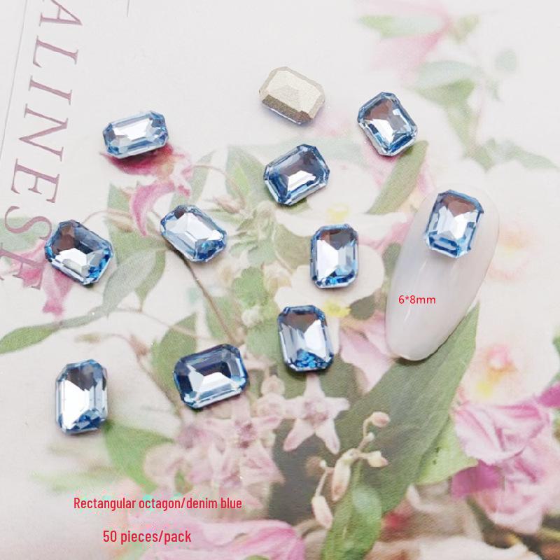 Прямоугольные восьмиугольные наклейки для дизайна ногтей - хрустальные стеклянные бриллианты и цветные сахарные камни