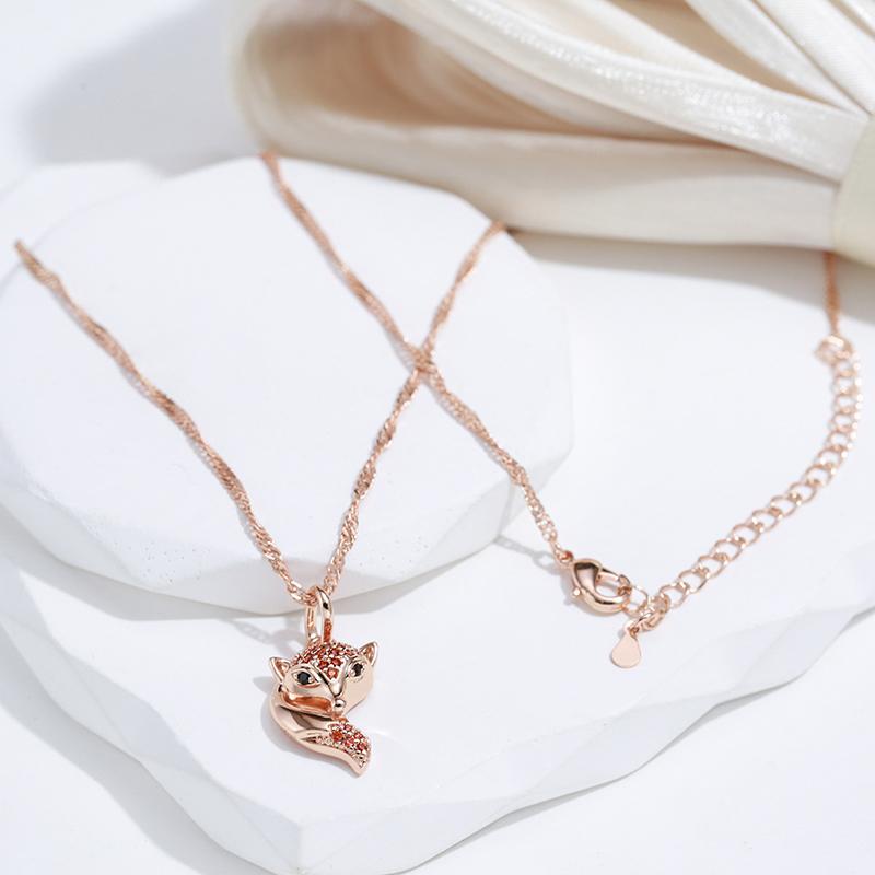 Kinel Red Natural Zircon Fox Jewelry Set Vintage Rose Gold Color Animal Necklace Earrings And Ring Sets