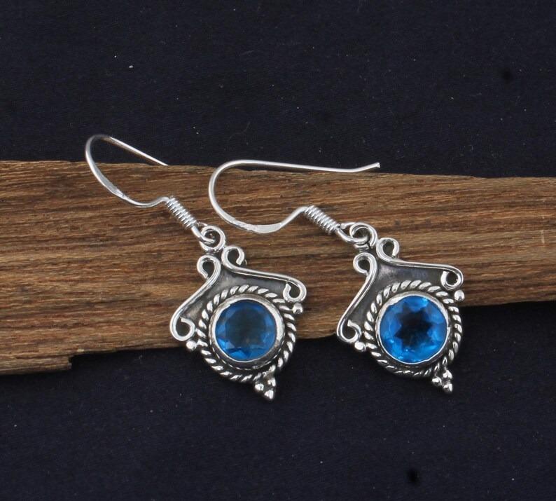 Solid 925 Sterling Silver Blue Topaz Gemstone Handmade Boho Designer Earring Women Earrings Gift For Her Drop Earrings