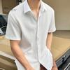 Лето Весна Мужская рубашка Отложной воротник Текстура Волны Однобортный свободный однотонный короткий рукав Топ для поездок на работу и работы в офисе