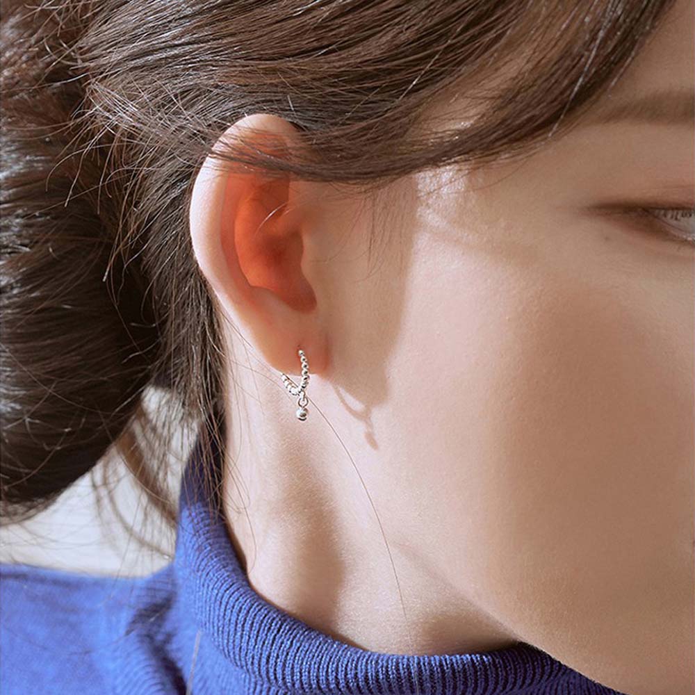 Simple Temperament Beads Korean Copper Fashion Jewelry Stud Earrings Ear Buckle Hoop Earrings