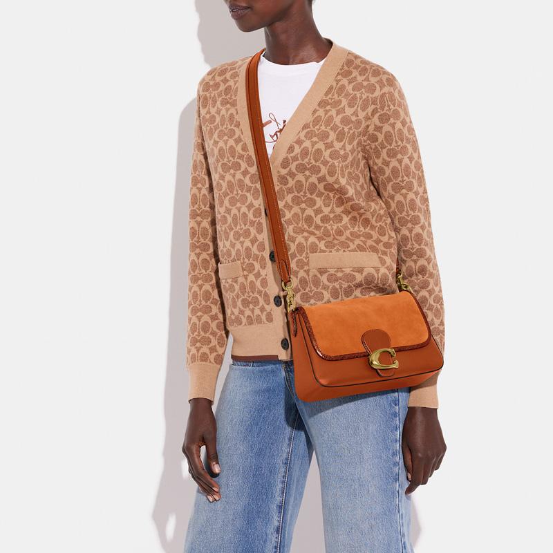 COACH Tabby 26 snap closure leather and suede and snakeskin hand-held shoulder bag women's brown