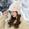 Korean New Knitted Wool Hat for Women In Autumn and Winter Outdoor Versatile Cold Proof and Warm Hat Showing Face Small Plush Ear Protection Hat